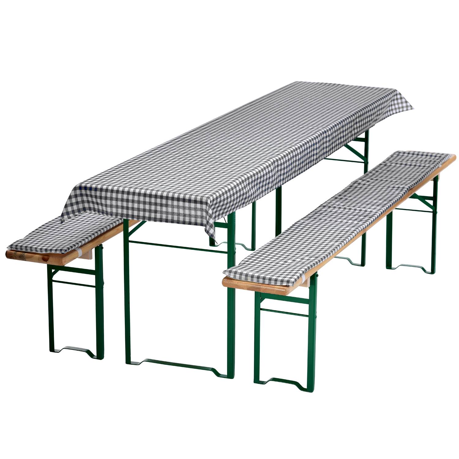 NYVI Bierbankauflagen Set 130x70 cm Grau Kariert - 1x Tischdecke für 110x50 cm Biertische & 2x Gepolsterte Auflage für 110x25 cm Bierbänke