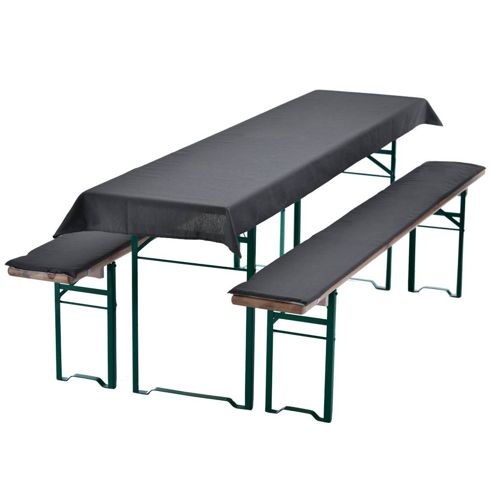 NYVI Bierbankauflagen Set 240x90 cm Anthrazit - 1x Tischdecke für 220x70 cm Biertische & 2x Gepolsterte Auflage für 220x25 cm Bierbänke