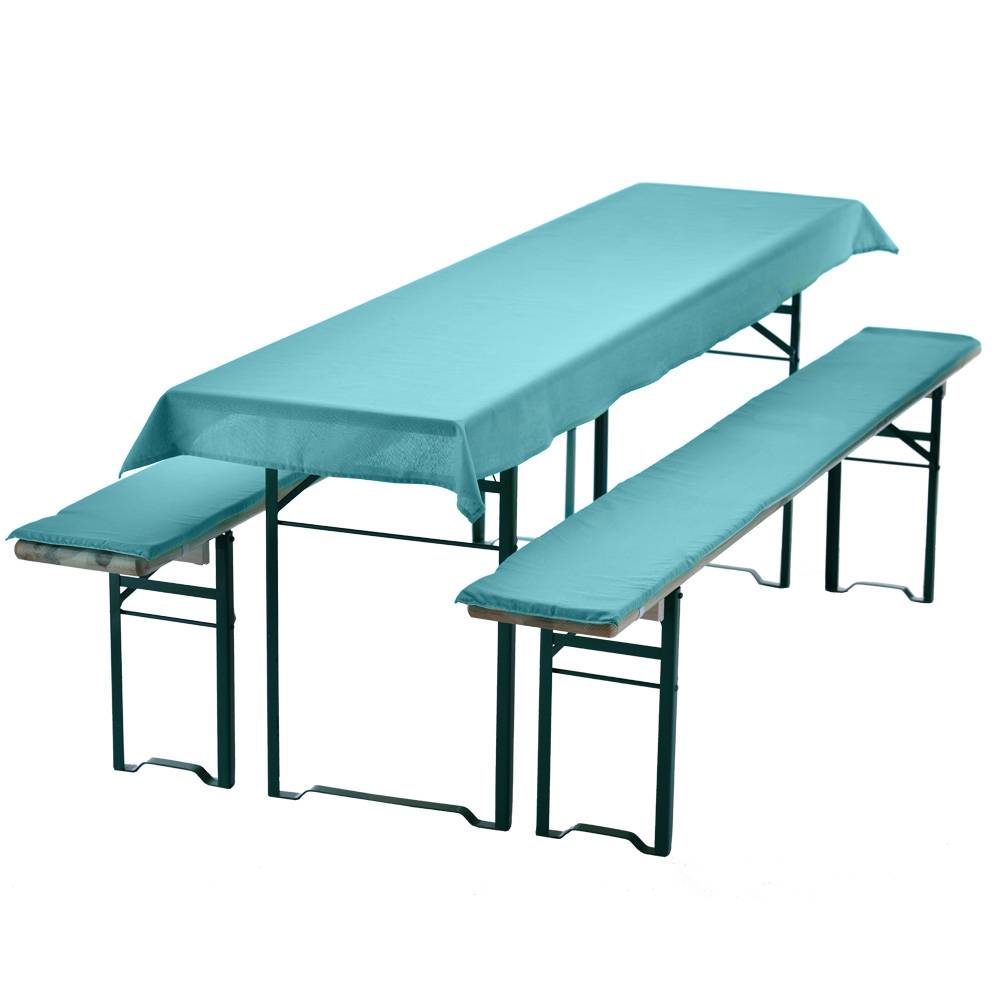 NYVI Bierbankauflagen Set 240x90 cm Aqua - 1x Tischdecke für 220x70 cm Biertische & 2x Gepolsterte Auflage für 220x25 cm Bierbänke