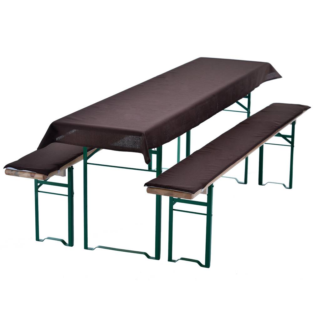 NYVI Bierbankauflagen Set 240x90 cm Braun - 1x Tischdecke für 220x70 cm Biertische & 2x Gepolsterte Auflage für 220x25 cm Bierbänke