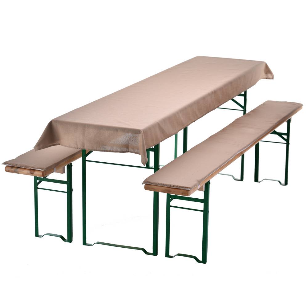 NYVI Bierbankauflagen Set 240x90 cm Beige - 1x Tischdecke für 220x70 cm Biertische & 2x Gepolsterte Auflage für 220x25 cm Bierbänke