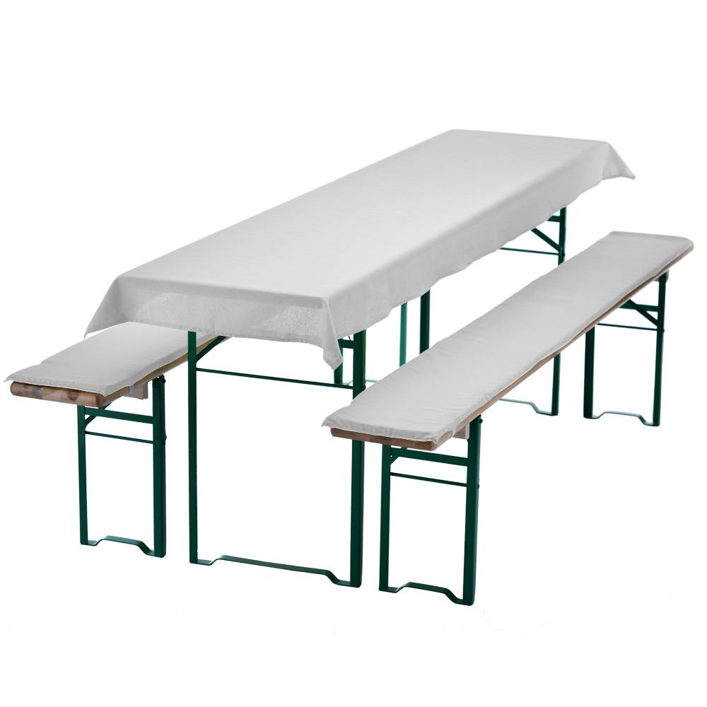 NYVI Bierbankauflagen Set 240x70 cm Weiß - 1x Tischdecke für 220x50 cm Biertische & 2x Gepolsterte Auflage für 220x25 cm Bierbänke