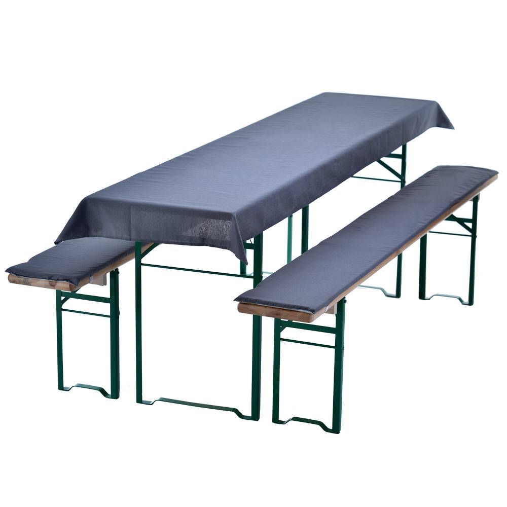 NYVI Bierbankauflagen Set 240x70 cm Grau - 1x Tischdecke für 220x50 cm Biertische & 2x Gepolsterte Auflage für 220x25 cm Bierbänke