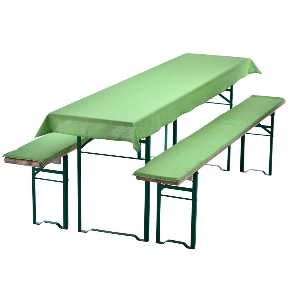 NYVI Bierbankauflagen Set 240x90 cm Grün - 1x Tischdecke für 220x70 cm Biertische & 2x Gepolsterte Auflage für 220x25 cm Bierbänke