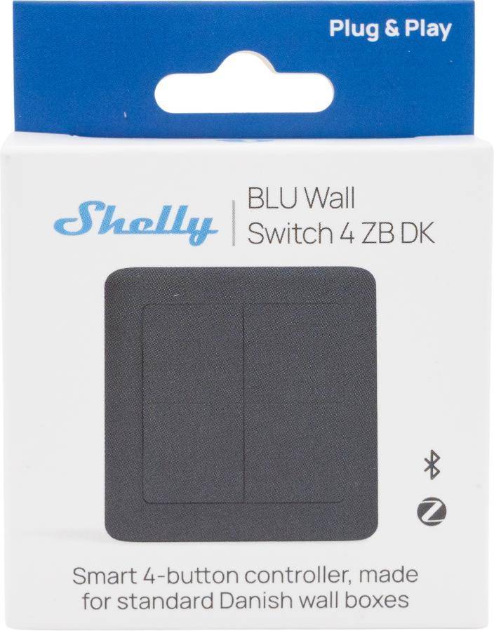 Shelly BLU Wall Switch 4 ZB DK, Wandtaster, 4-fach, 16 Aktionen, Bluetooth, Zigbee, grau