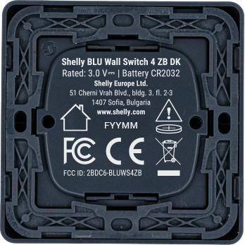 Shelly BLU Wall Switch 4 ZB DK, Wandtaster, 4-fach, 16 Aktionen, Bluetooth, Zigbee, grau