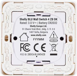 Shelly BLU Wall Switch 4 ZB DK, Wandtaster, 4-fach, 16 Aktionen, Bluetooth, Zigbee, weiß