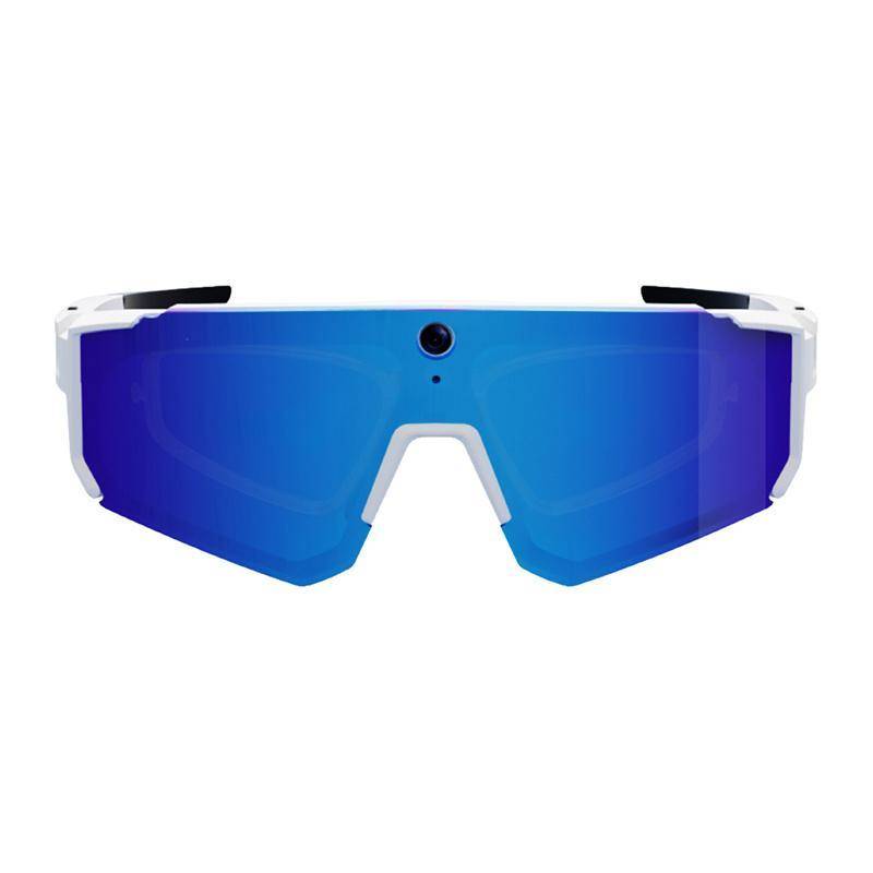 COLMI V03 Sports Sunglasses, Smarte Sport Sonnenbrille mit 8MP Kamera, Audio, Bluetooth 5.3, IP54 - Ausführung: Weiß mit blauen Gläsern