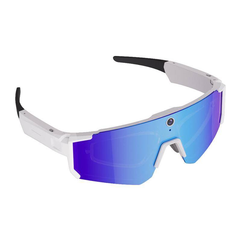 COLMI V03 Sports Sunglasses, Smarte Sport Sonnenbrille mit 8MP Kamera, Audio, Bluetooth 5.3, IP54 - Ausführung: Weiß mit blauen Gläsern