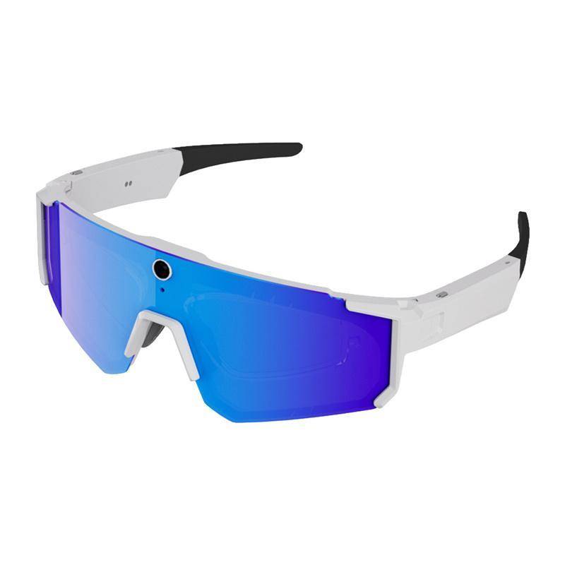 COLMI V03 Sports Sunglasses, Smarte Sport Sonnenbrille mit 8MP Kamera, Audio, Bluetooth 5.3, IP54 - Ausführung: Weiß mit blauen Gläsern