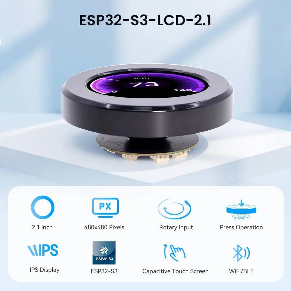 Elecrow CrowPanel 2,1" HMI-ESP32-Rotary-Display, IPS, ESP32-S3R8, Drehgeber, WiFi, Bluetooth, 5V