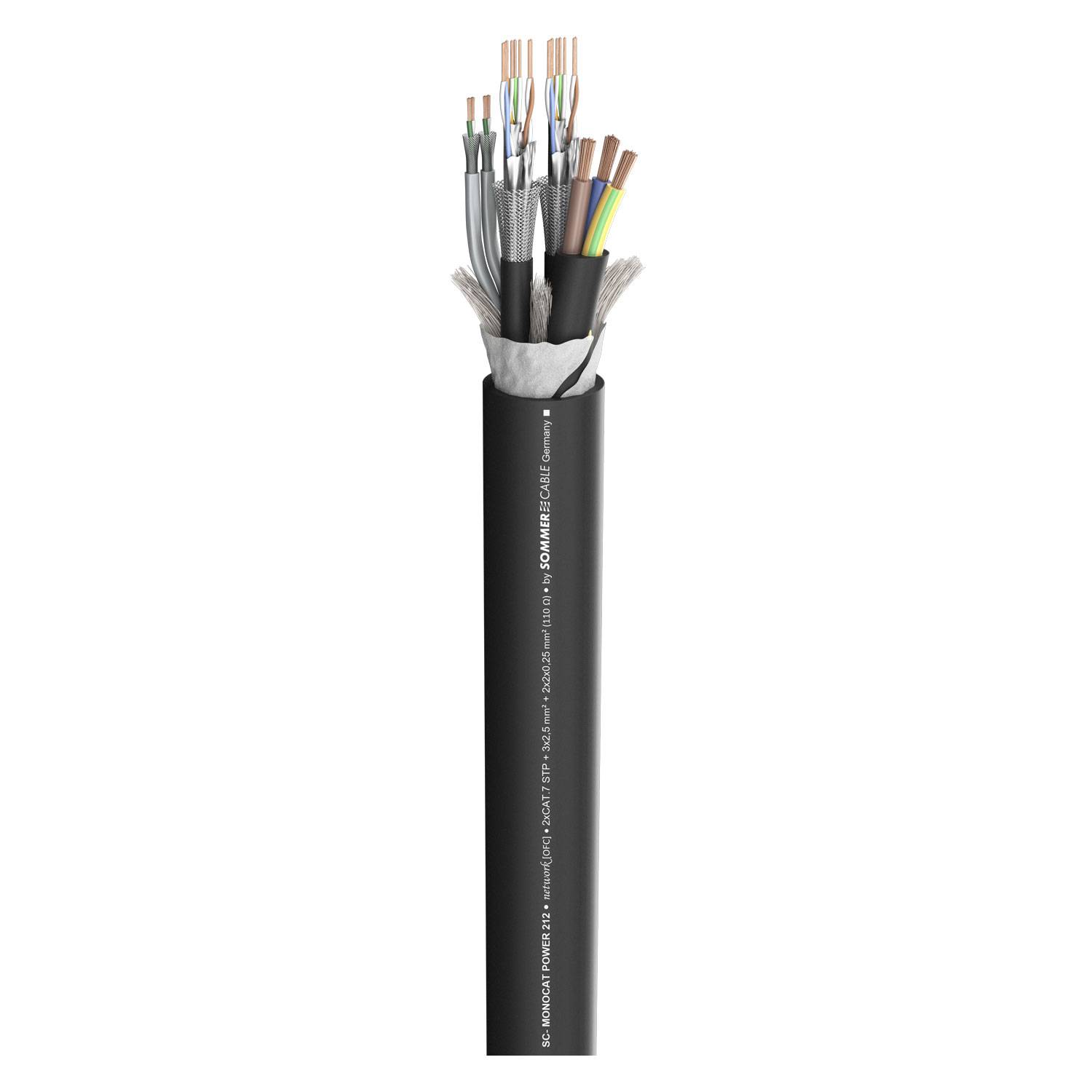 SC-Monocat Power 212; Power: 3 x 2.50 mm²; 2 x CAT.7; DMX: 2 x 2 x 0.25 mm²; PVC Ø 21,80 mm; schwarz