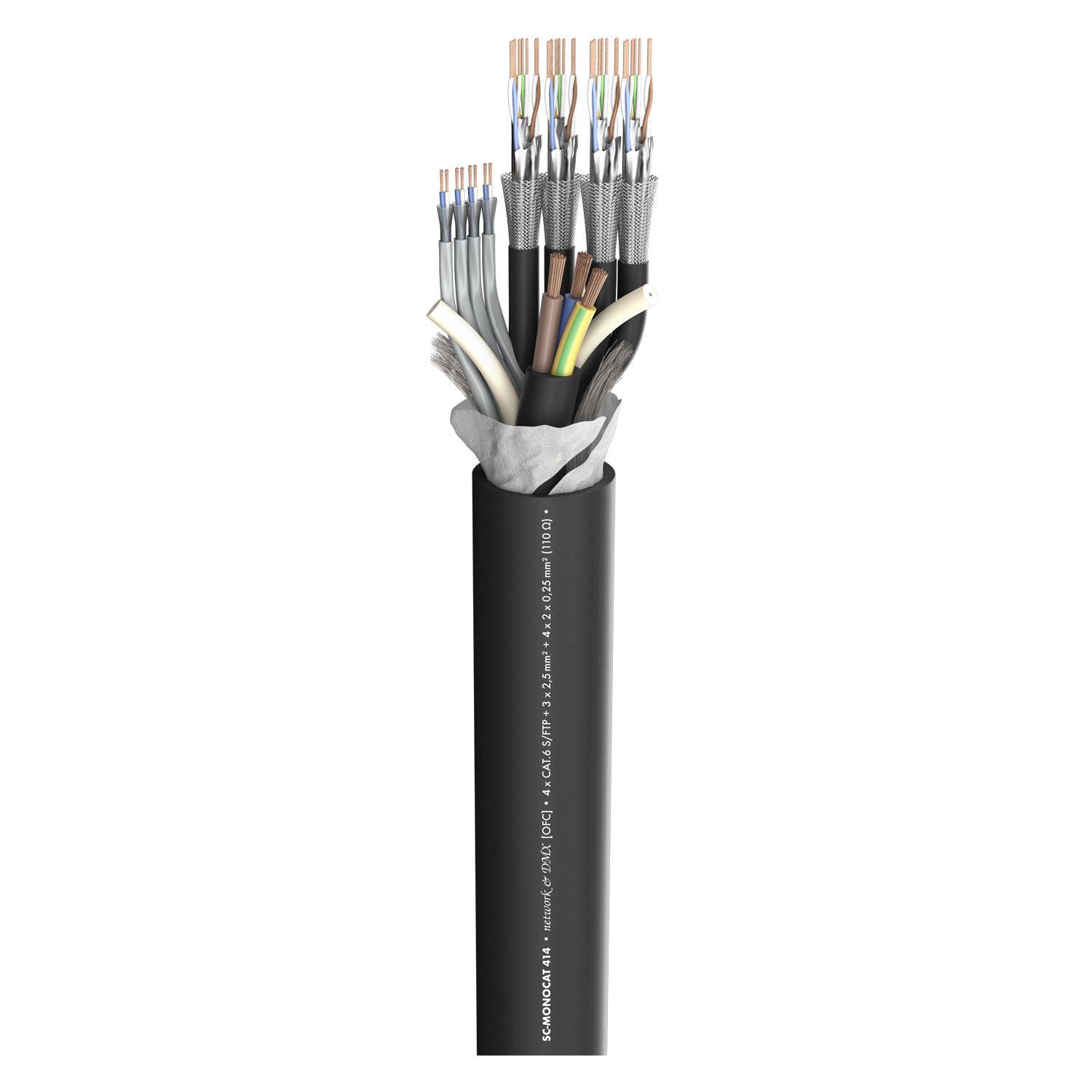 SC-Monocat Power 414; Power: 3 x 2.50 mm²; 4 x CAT.7; DMX: 4 x 2 x 0.25 mm²; PVC Ø 27,00 mm; schwarz