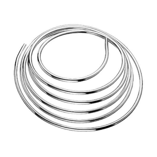 Aufgerollter Metallring oder federähnliche Drahtschleifen, die in konzentrischen Kreisen auf weißem Hintergrund angeordnet sind.