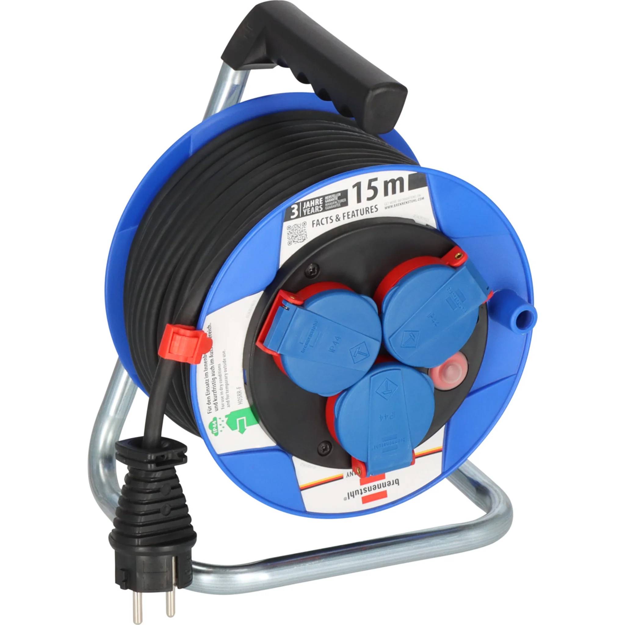 Brennenstuhl Garant Kompakt, IP44, Industrie/Baustellen-Kabeltrommel, Rolle mit 15m, 1 Stk.