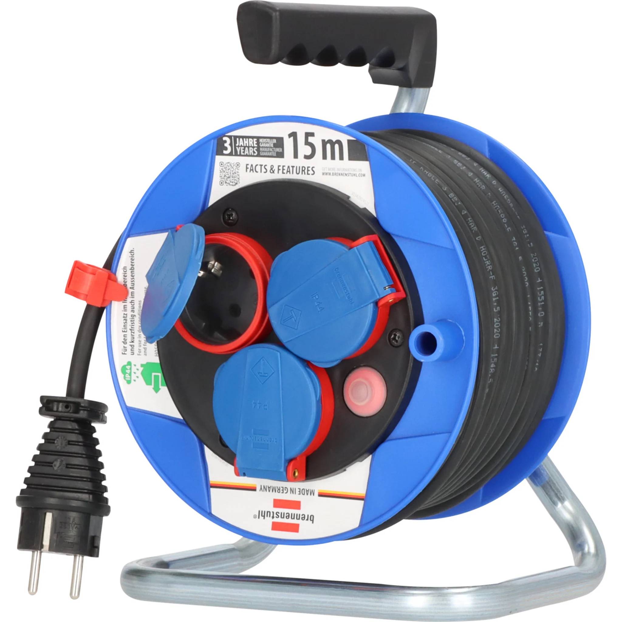 Brennenstuhl Garant Kompakt, IP44, Industrie/Baustellen-Kabeltrommel, Rolle mit 15m, 1 Stk.