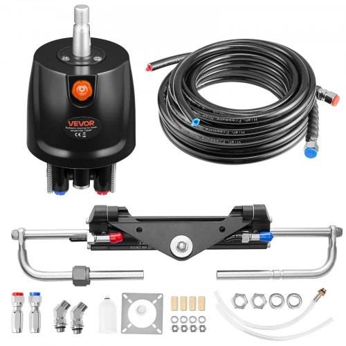 Druckwäscherpumpen-Set mit Elektropumpe, Spiralschlauch, Spritzpistole, Montageklammer, Armaturen und Zubehör auf weißem Hintergrund