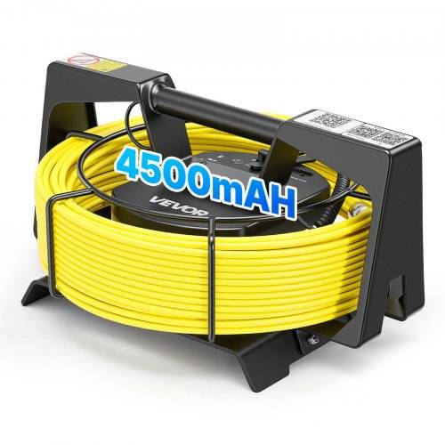 Gelbe Kabelspule auf einem schwarzen Spulenträger, mit der Aufschrift 4500mAH, mit Tragegriff und aufgewickeltem Kabel im Inneren.