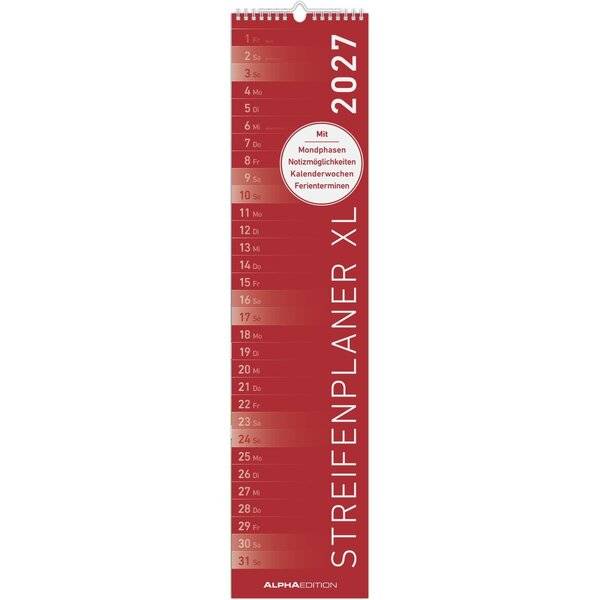 Streifenkalender Modell 941 XL 15x64cm 1 Monat/Seite 2027 rot