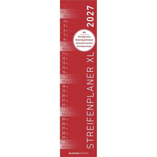 Streifenkalender Modell 941 XL 15x64cm 1 Monat/Seite 2027 rot