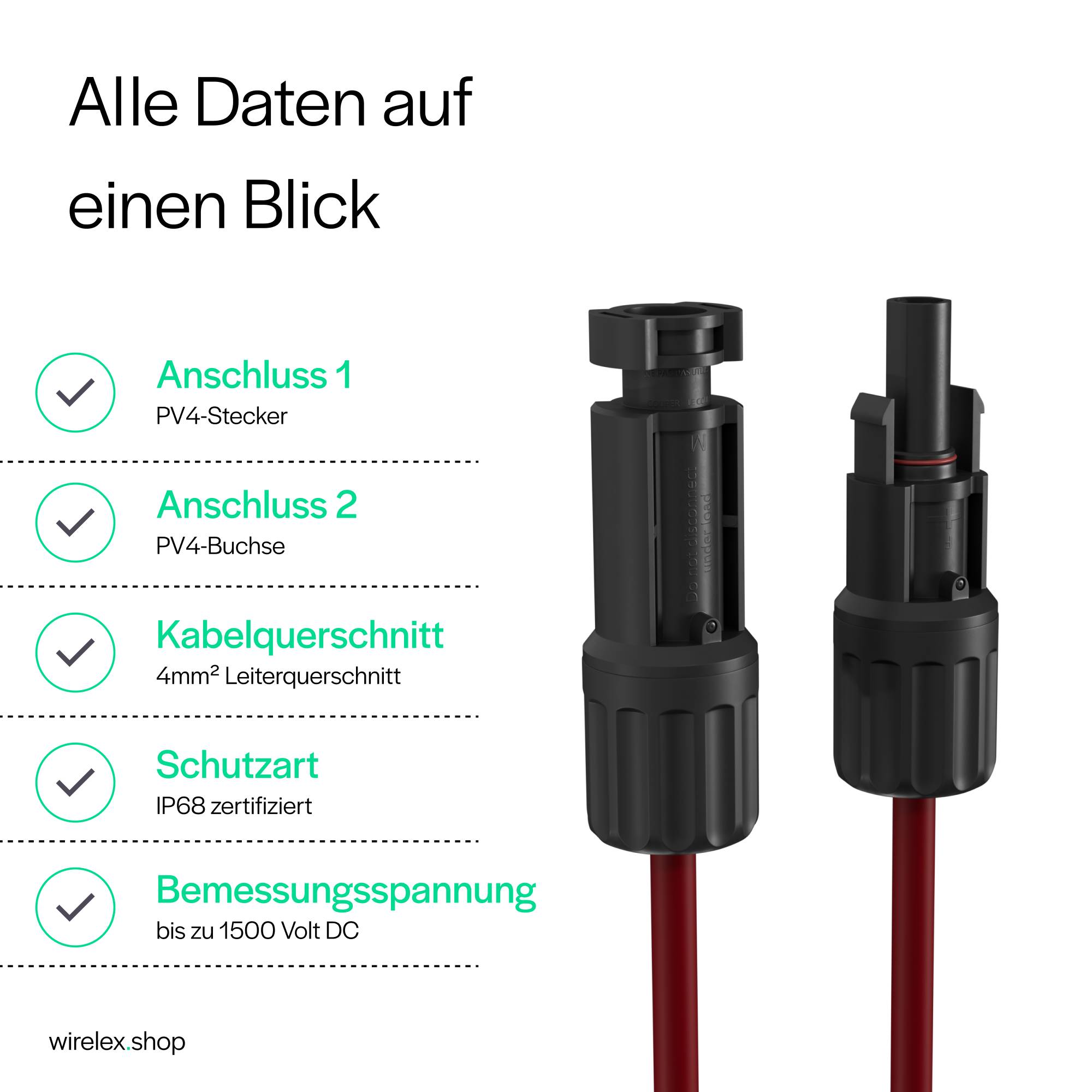 MC4 Verlängerung, 4mm², 2er Set rot/schwarz, 7,5m
