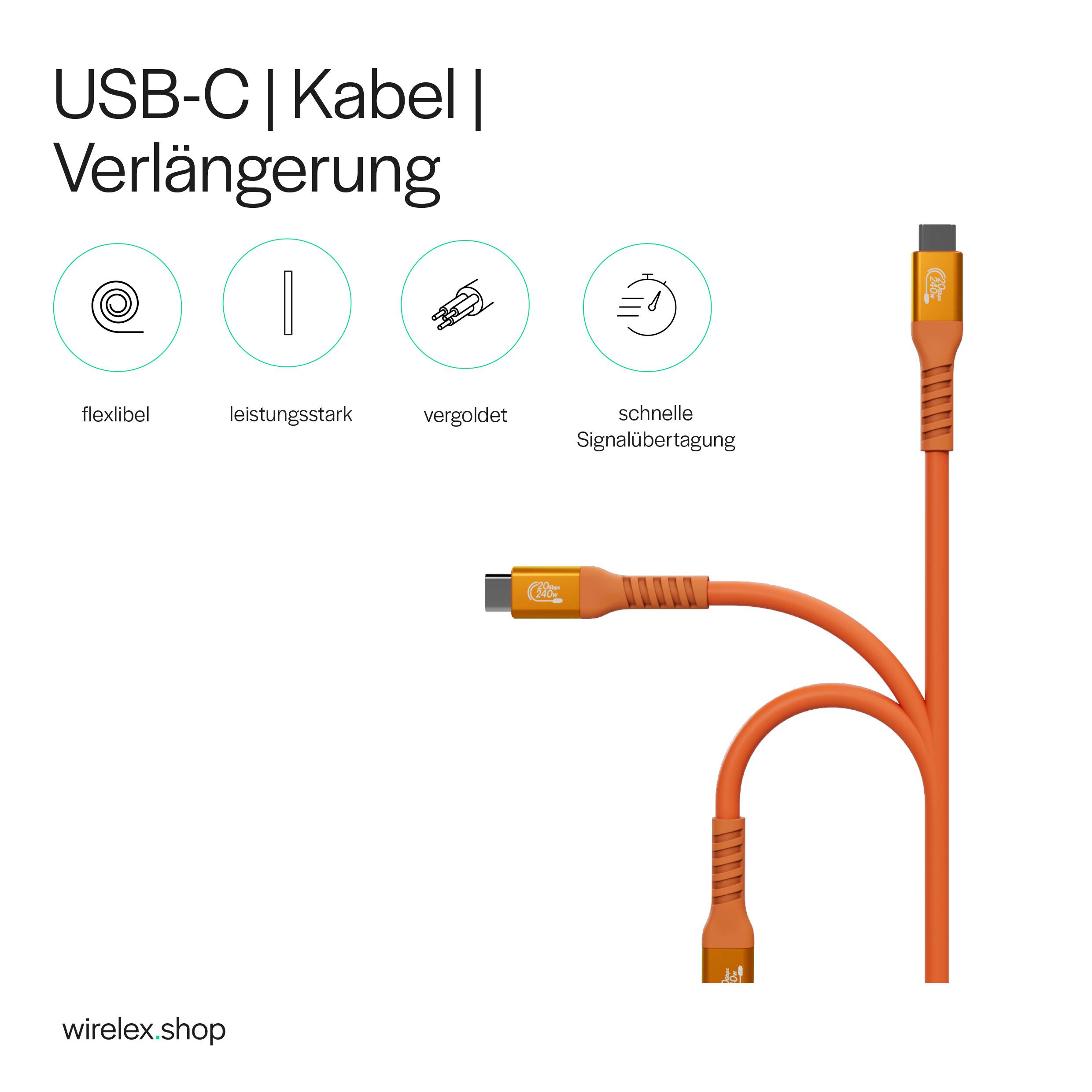 Flexline®-USB-C® Ladekabel, USB 3.2, 240W, orange, 0,25m