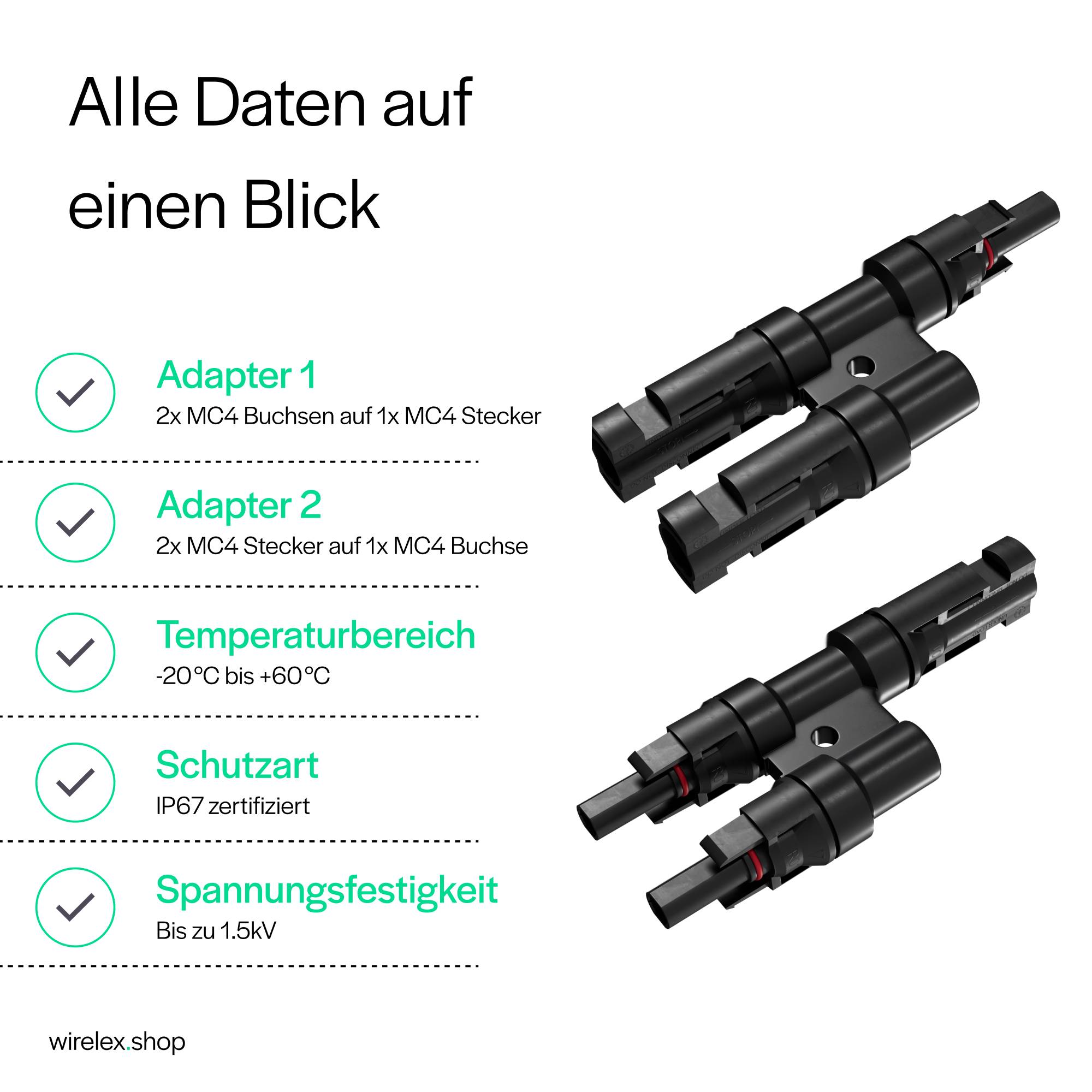 MC4 T-Adapter Set, 2/1, IP67, 1.5kV, schwarz
