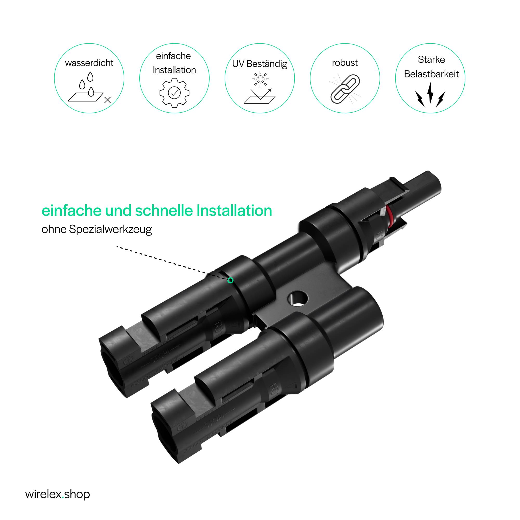 MC4 T-Adapter Set, 2/1, IP67, 1.5kV, schwarz