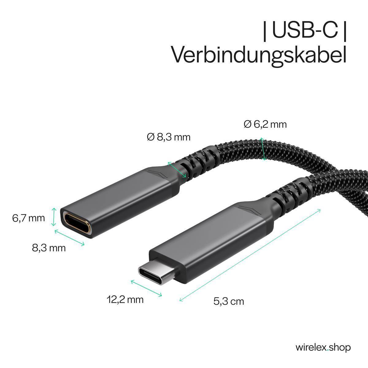 Flexline®-USB-C Verlängerungskabel, 3.2, PD, Textil, 1,5m