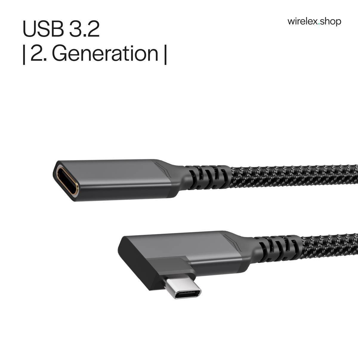 Flexline®-USB-C Verlängerungskabel, 3.2, 90°, PD, Textil, 0,5m