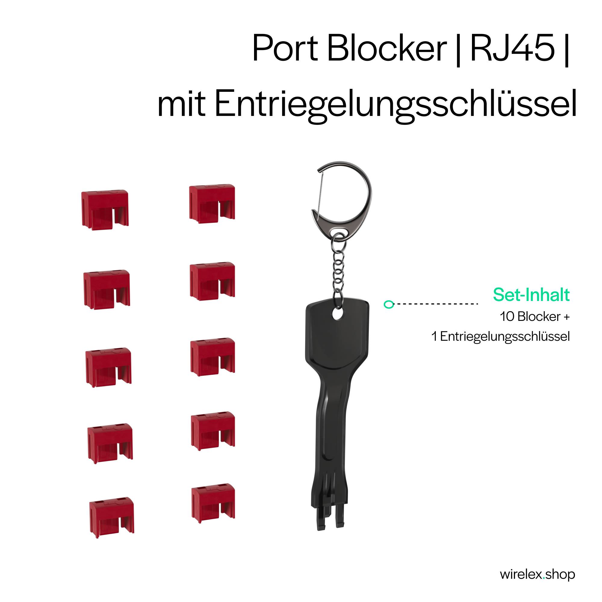 RJ45 Port Blocker, 1x Schlüssel, 10 Schlösser Rot