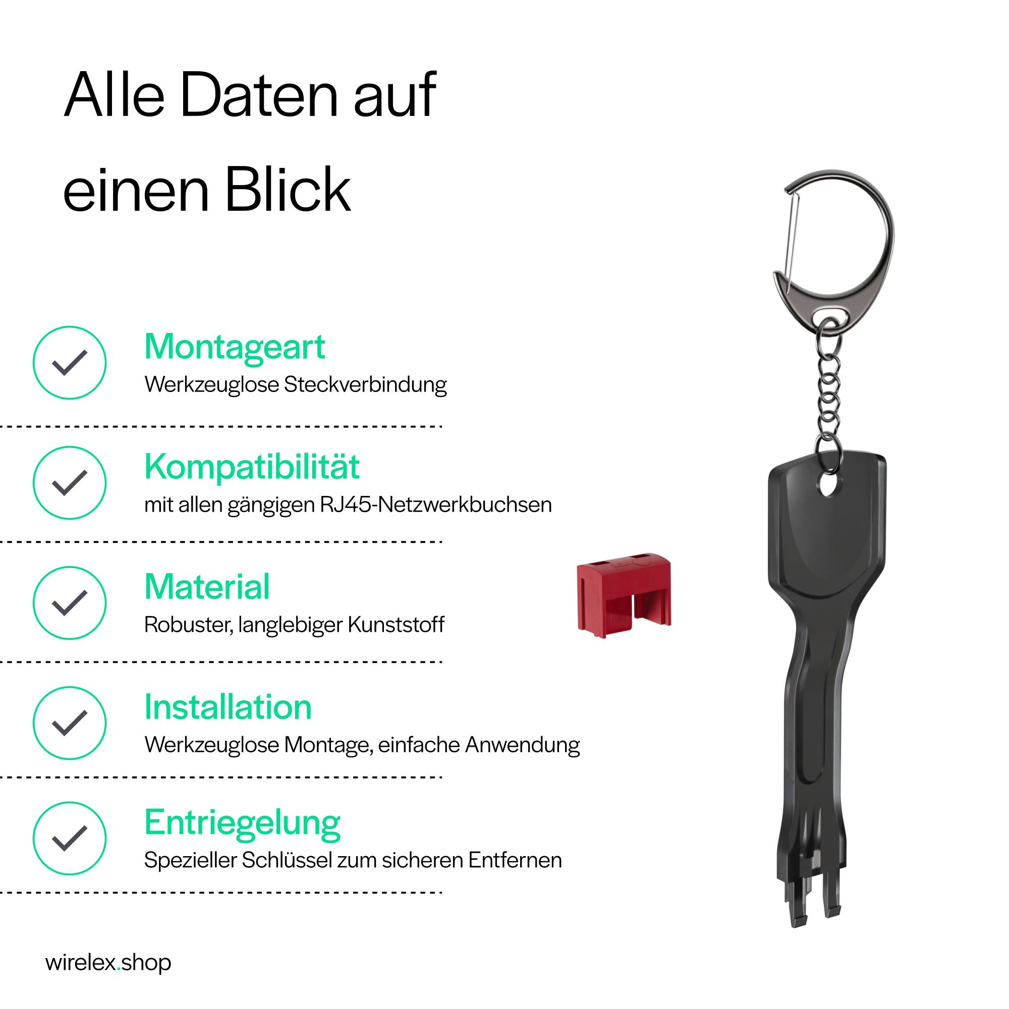RJ45 Port Blocker, 1x Schlüssel, 10 Schlösser Rot