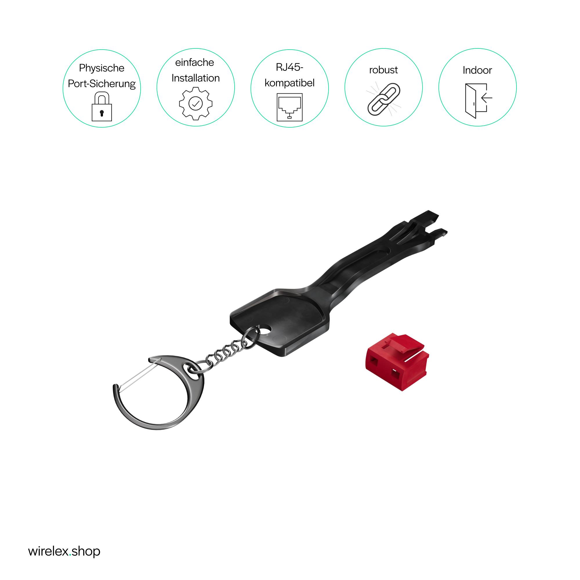 RJ45 Port Blocker, 1x Schlüssel, 10 Schlösser Rot