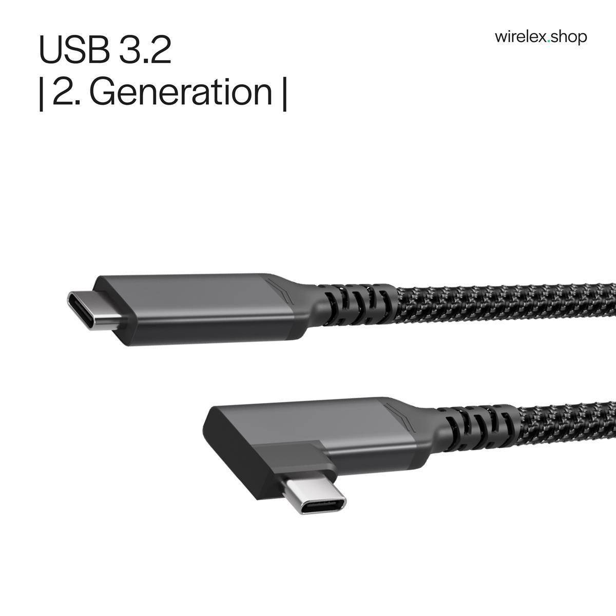 USB-C Ladekabel, 3.2, 90°, 100W PD, Textil, 2m