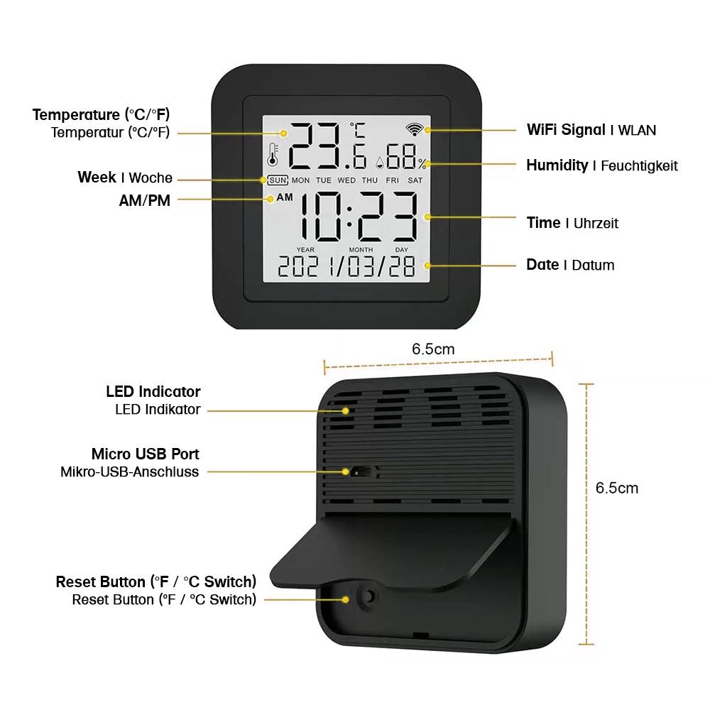 Offgridtec Smart WLAN Thermometer & IR Fernbedienung – Tuya Smart Life, App & Sprache