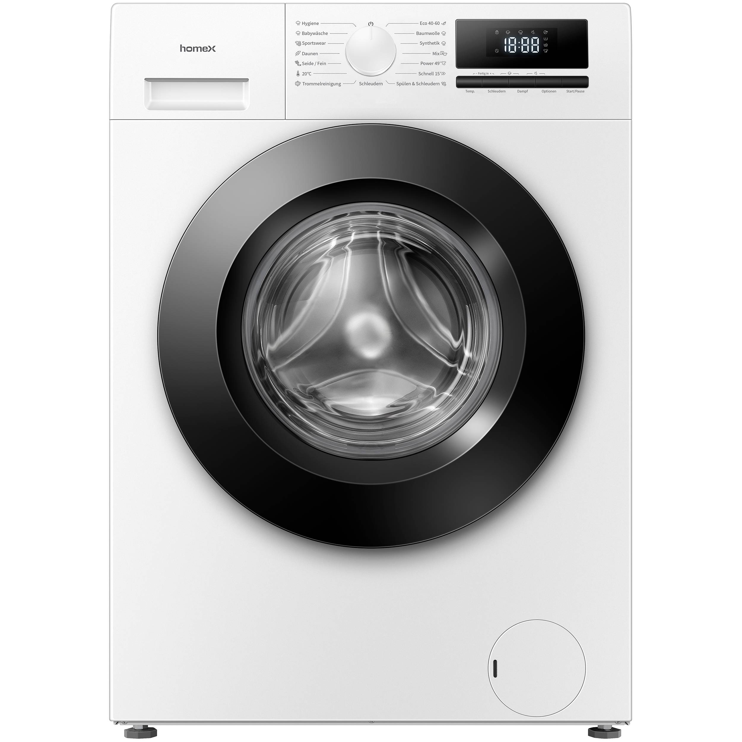 homeX WF814H1A-W Waschmaschine 8kg, Frontlader - 1.400 U/Min, Dampffunktion, AquaStop, Inverter Motor, 15 Programme