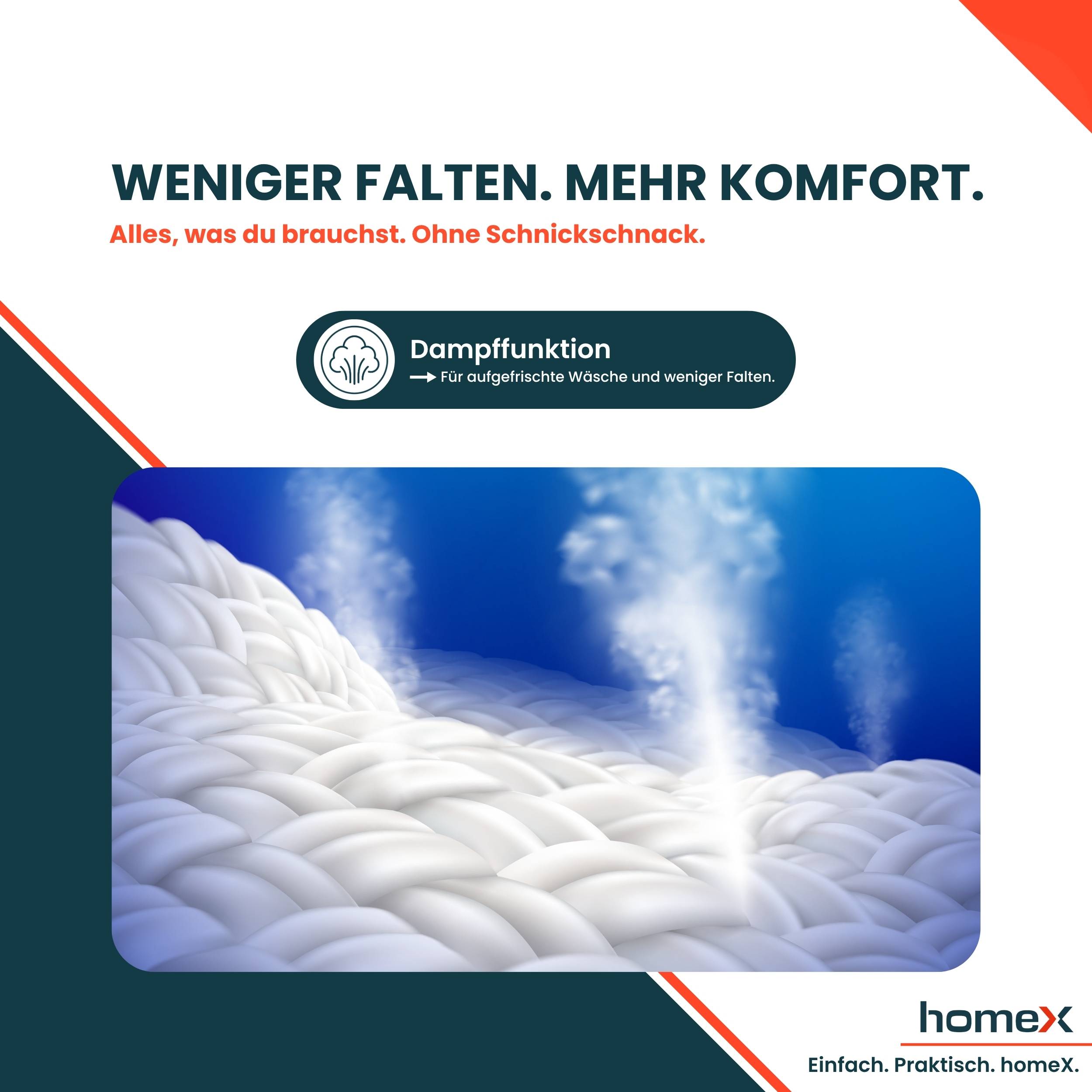 homeX WF814H1A-W Waschmaschine 8kg, Frontlader - 1.400 U/Min, Dampffunktion, AquaStop, Inverter Motor, 15 Programme