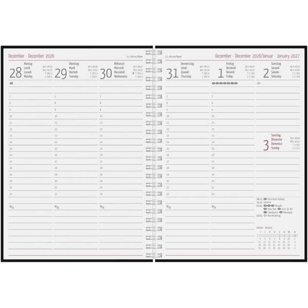 Wochenbuch 766 15x21cm 1 Woche/2 Seiten Balacron schwarz 2027