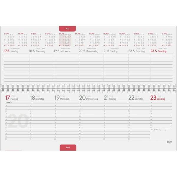 Tischquerkalender 114 Profi 29,7x10,5cm 1 Woche/2 Seiten rot 2027
