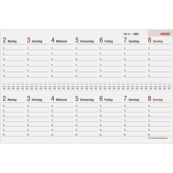 Tischquerkalender 186 32x10,5cm 1 Woche/2 Seiten schwarz/rot 2027