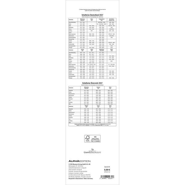 Streifenkalender Modell 943 Mini 9,5x33cm 1 Monat/Seite 2027 rot