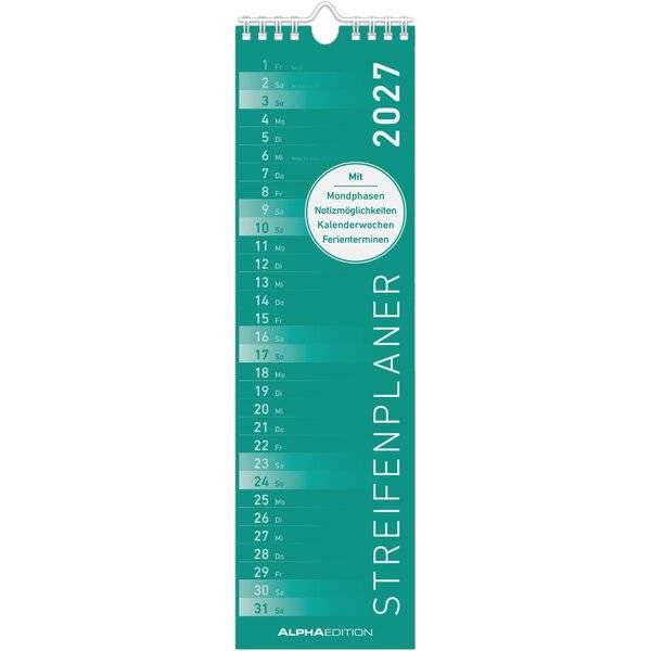 Streifenkalender Modell 943 Mini 9,5x33cm 1 Monat/Seite 2027 mint