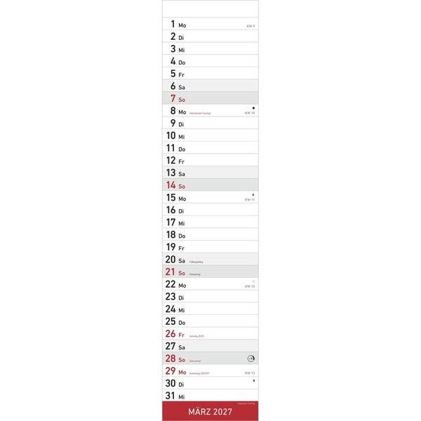 Streifenkalender Modell 942 11,3x49,5cm 1 Monat/Seite 2027 rot