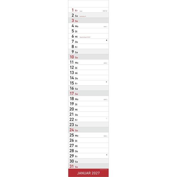 Streifenkalender Modell 942 11,3x49,5cm 1 Monat/Seite 2027 rot