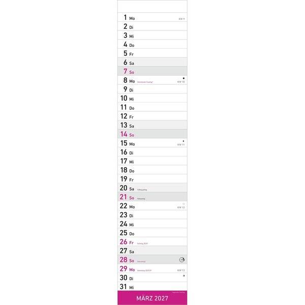 Streifenkalender Modell 942 11,3x49,5cm 1 Monat/Seite 2027 pink