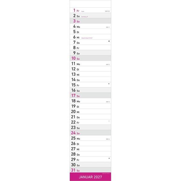 Streifenkalender Modell 942 11,3x49,5cm 1 Monat/Seite 2027 pink