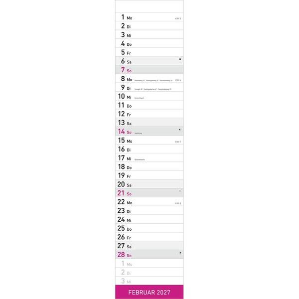 Streifenkalender Modell 942 11,3x49,5cm 1 Monat/Seite 2027 pink