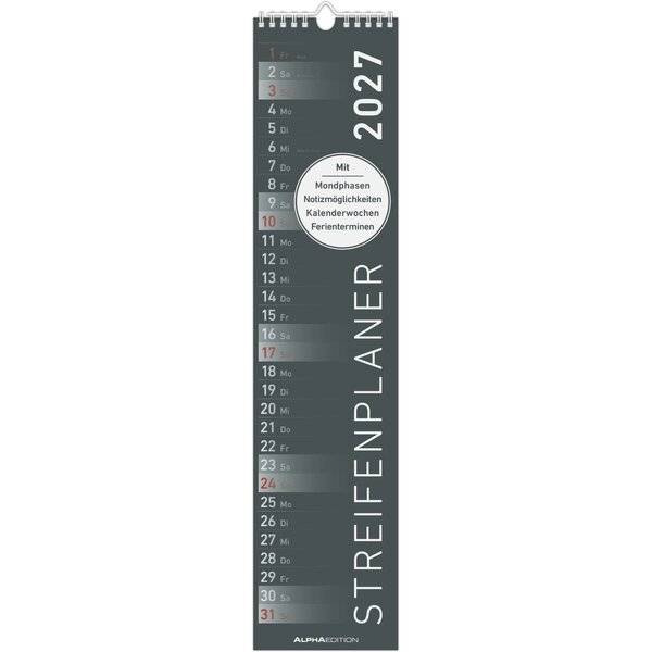 Streifenkalender Modell 942 11,3x49,5cm 1 Monat/Seite 2027 schwarz