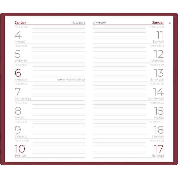 Taschenplaner 540 9,5x16cm 1 Woche/1 Seite bordeaux 2027