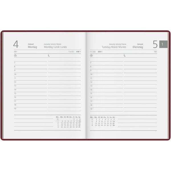 Taschenkalender 610 10,2x14,2cm 1 Tag/1 Seite bordeaux 2027